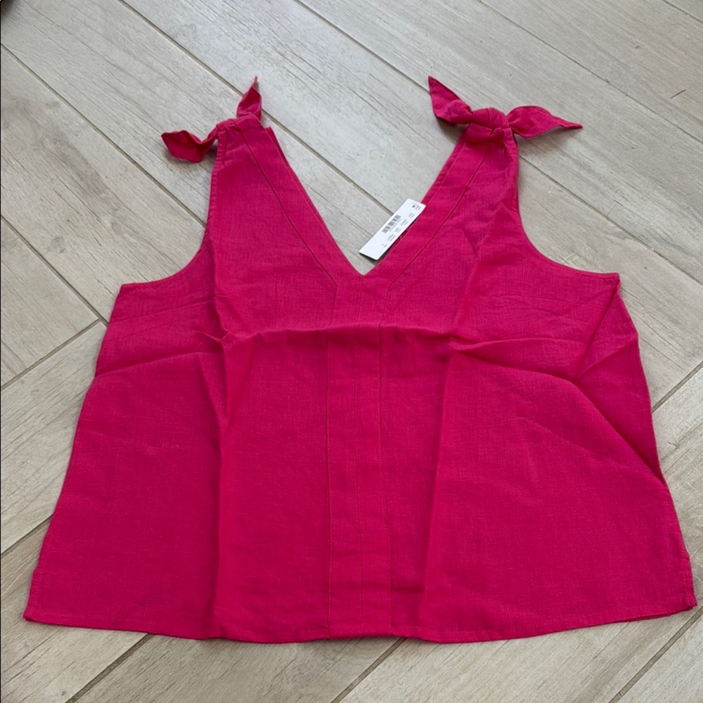 J. Crew Vivid Pink Bow Strap Tank Top
